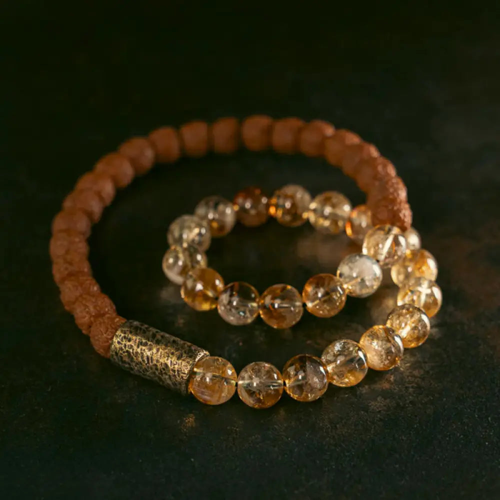 BWOOOH Natural Citrine Crystal Rudraksha Bodhi Seed Brass Bead Prosperity Double Wrap Bracelet - BWOOOH - Inner