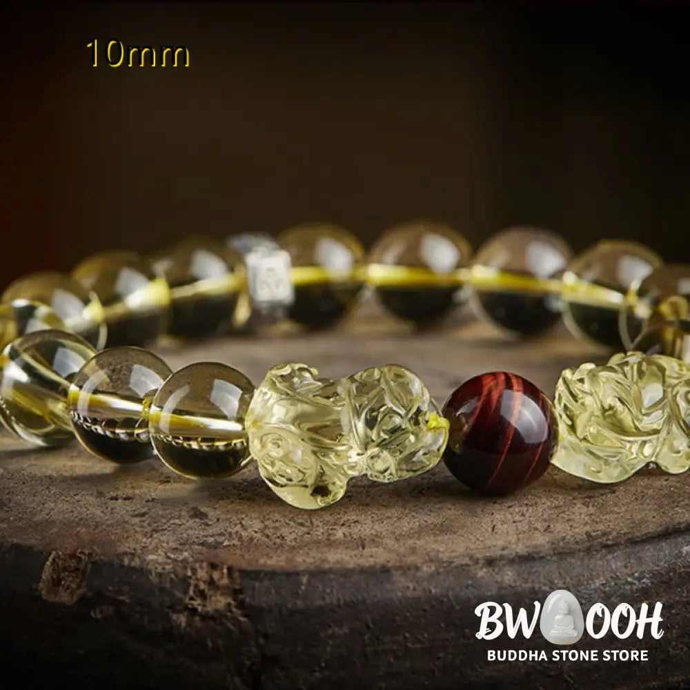 Buddha Stones Natural Citrine Double PiXiu Tiger Eye Prosperity Protection Bracelet - BWOOOH - Bracelet