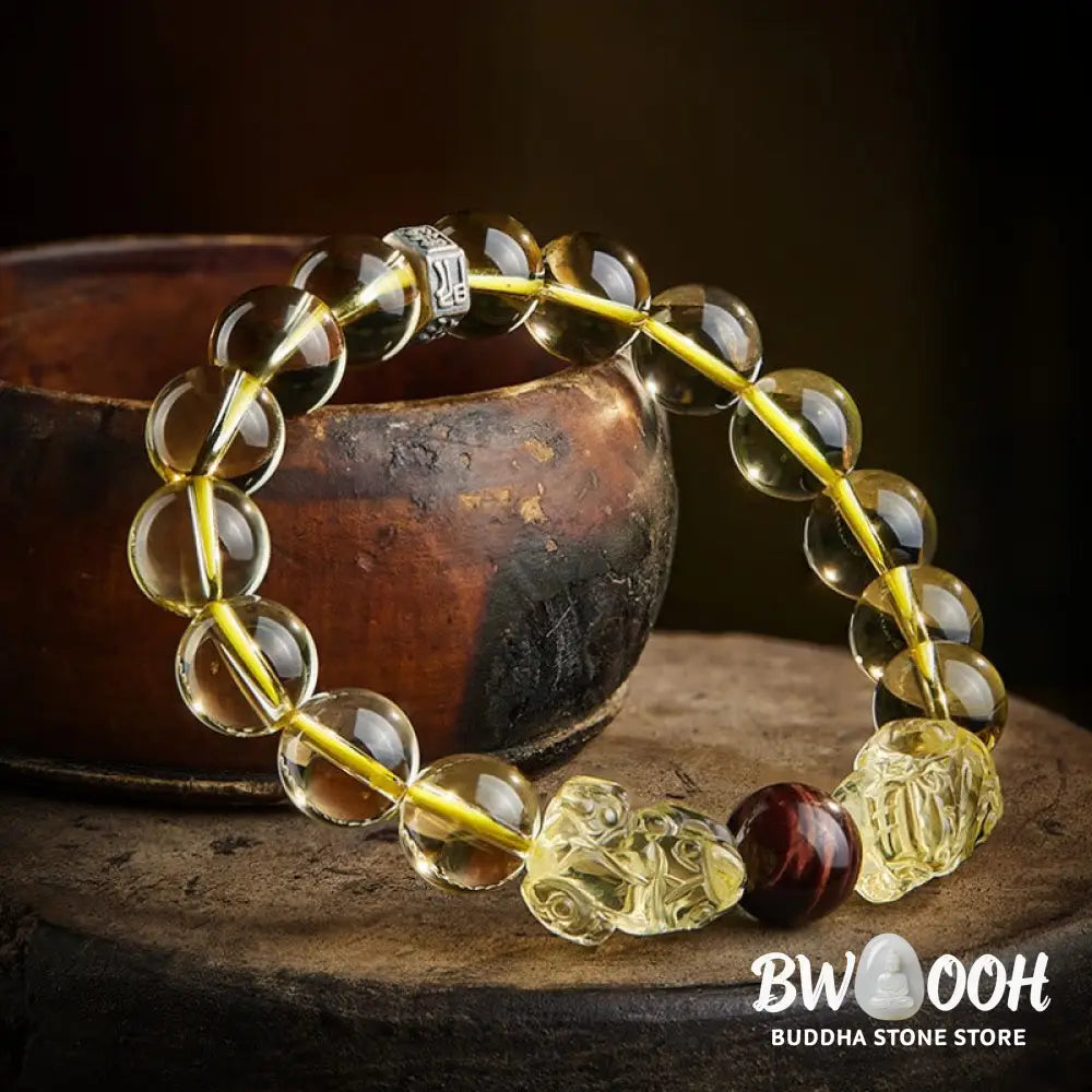 Buddha Stones Natural Citrine Double PiXiu Tiger Eye Prosperity Protection Bracelet - BWOOOH - Bracelet