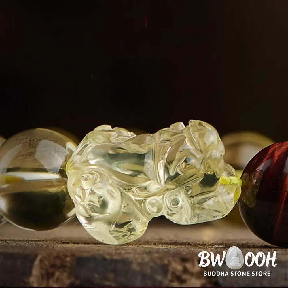 Buddha Stones Natural Citrine Double PiXiu Tiger Eye Prosperity Protection Bracelet - BWOOOH - Bracelet