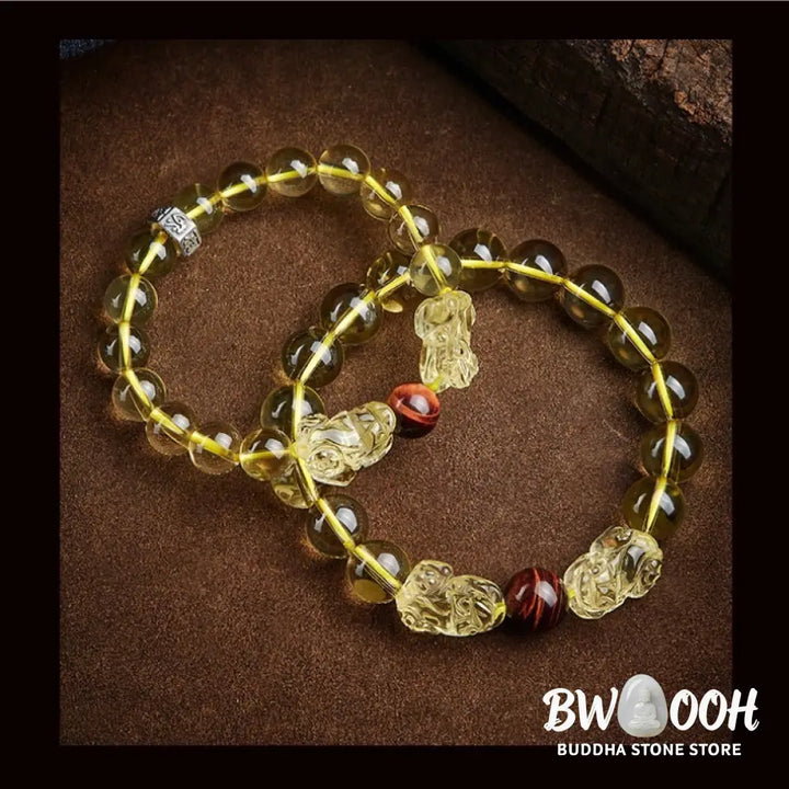 Buddha Stones Natural Citrine Double PiXiu Tiger Eye Prosperity Protection Bracelet - BWOOOH - Bracelet