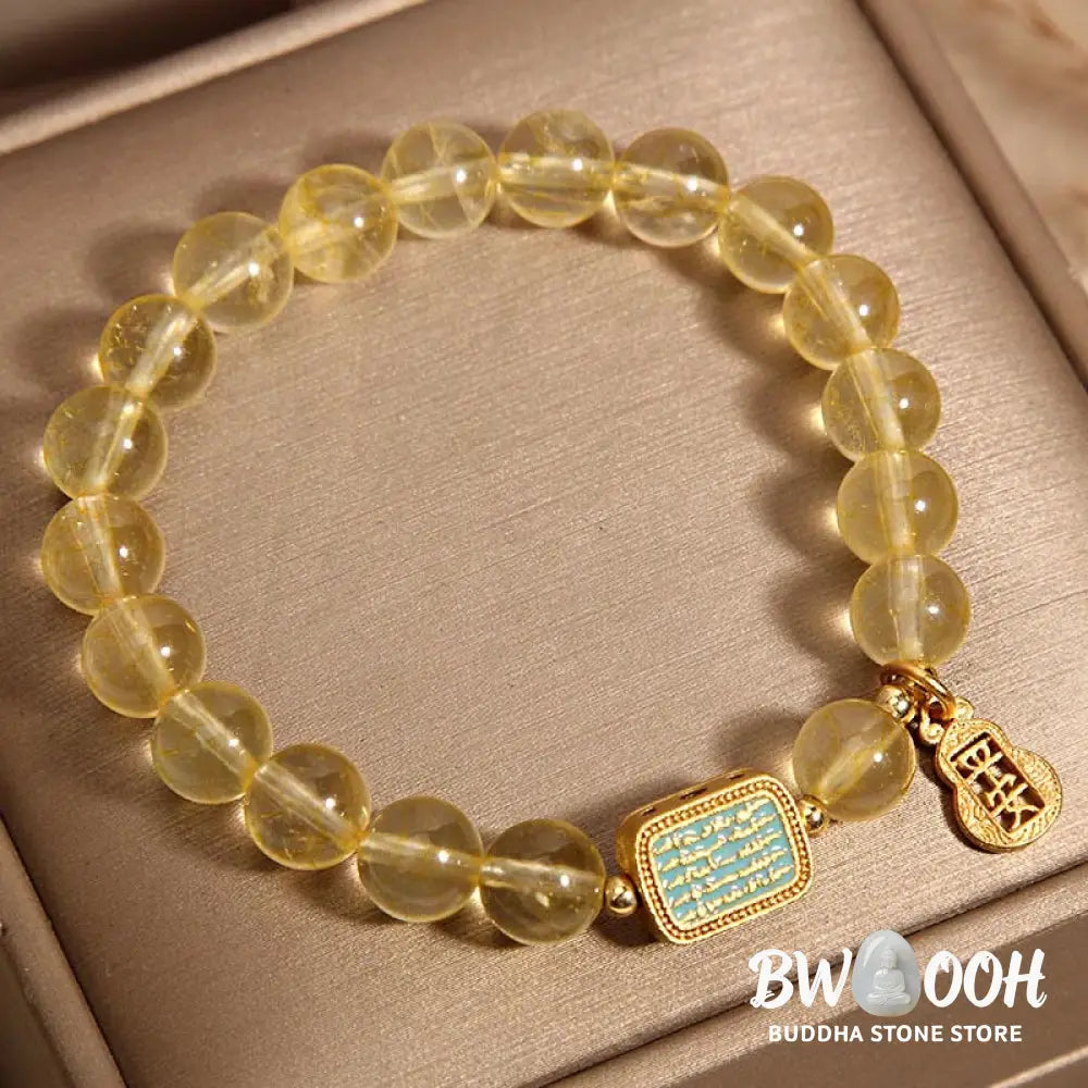Buddha Stones Natural Citrine Five Scriptures Generosity Bracelet - BWOOOH - Citrine(Wrist Circumference: 14-18cm)