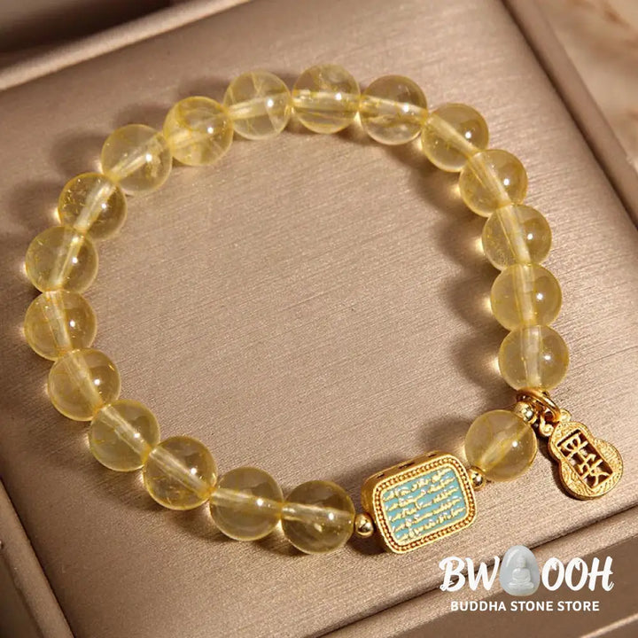 Buddha Stones Natural Citrine Five Scriptures Generosity Bracelet - BWOOOH - Citrine(Wrist Circumference: 14-18cm)