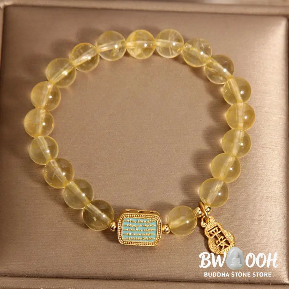 Buddha Stones Natural Citrine Five Scriptures Generosity Bracelet - BWOOOH - Citrine(Wrist Circumference: 14-18cm)