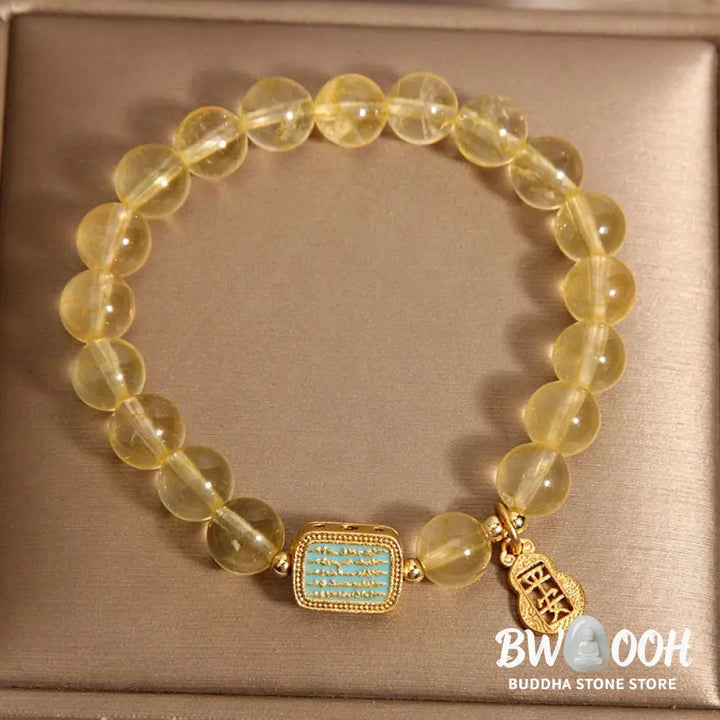 Buddha Stones Natural Citrine Five Scriptures Generosity Bracelet - BWOOOH - Citrine(Wrist Circumference: 14-18cm)