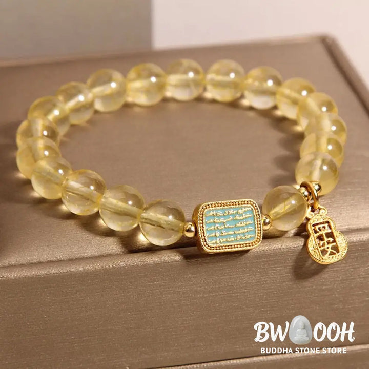 Buddha Stones Natural Citrine Five Scriptures Generosity Bracelet - BWOOOH - Citrine(Wrist Circumference: 14-18cm)