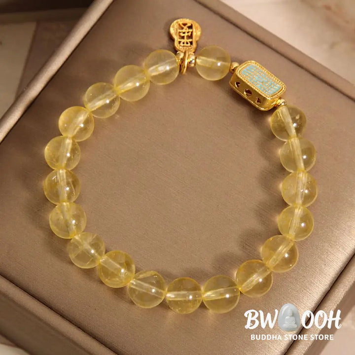 Buddha Stones Natural Citrine Five Scriptures Generosity Bracelet - BWOOOH - Citrine(Wrist Circumference: 14-18cm)