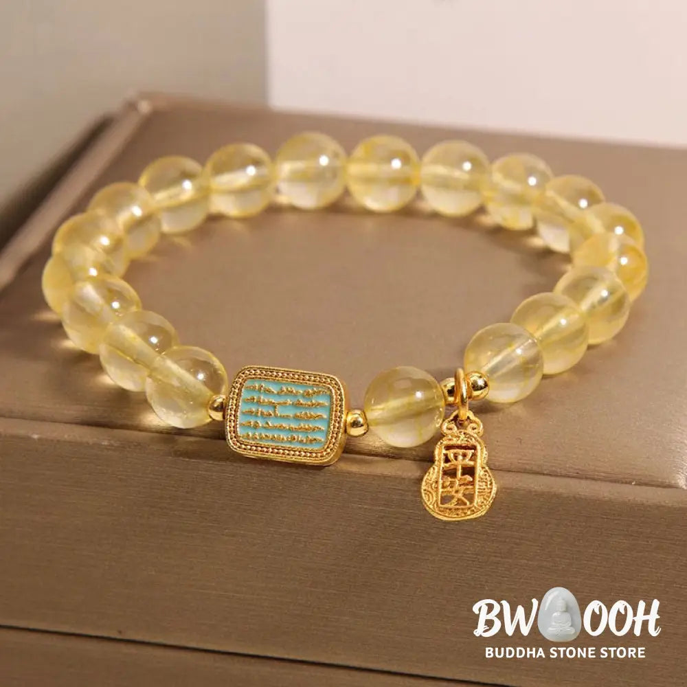Buddha Stones Natural Citrine Five Scriptures Generosity Bracelet - BWOOOH - Citrine(Wrist Circumference: 14-18cm)