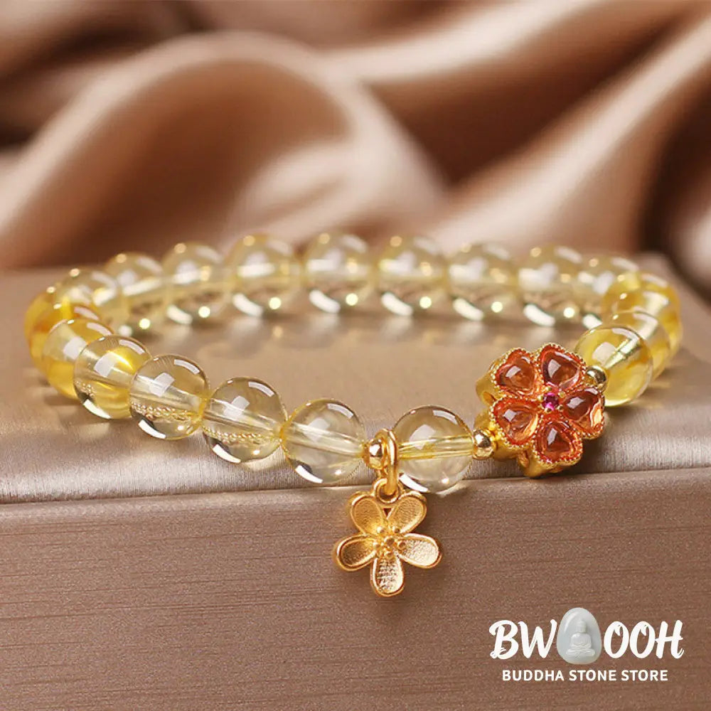 Buddha Stones Natural Citrine Flower Charm Prosperity Protection Bracelet - BWOOOH - Citrine(Wrist Circumference