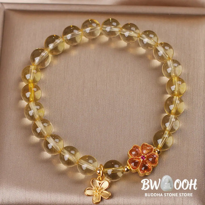 Buddha Stones Natural Citrine Flower Charm Prosperity Protection Bracelet - BWOOOH - Citrine(Wrist Circumference