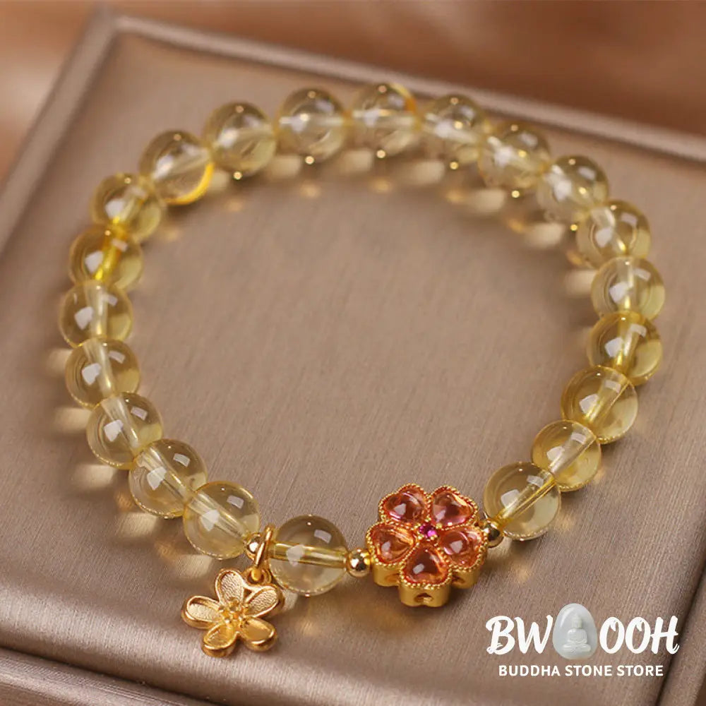 Buddha Stones Natural Citrine Flower Charm Prosperity Protection Bracelet - BWOOOH - Citrine(Wrist Circumference