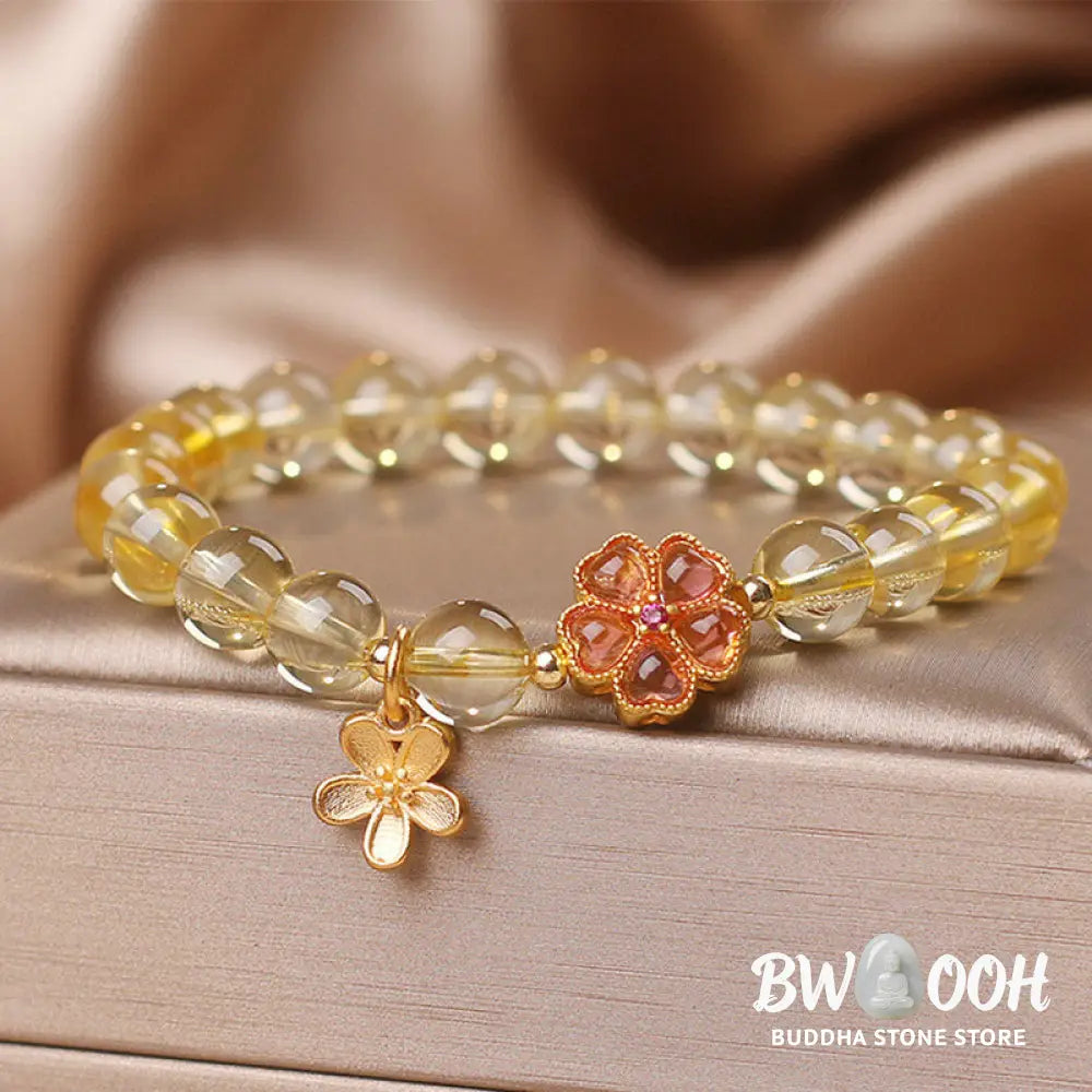Buddha Stones Natural Citrine Flower Charm Prosperity Protection Bracelet - BWOOOH - Citrine(Wrist Circumference