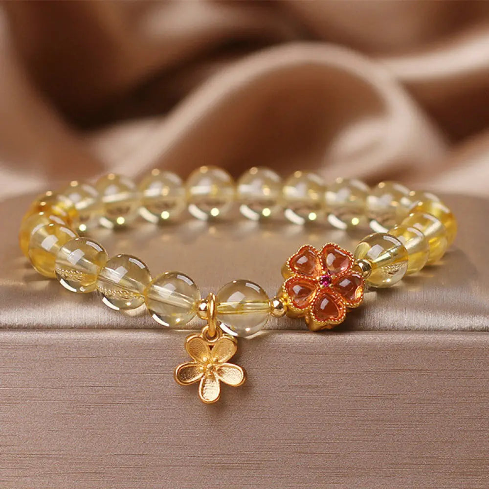 BWOOOH Natural Citrine Flower Charm Prosperity Protection Bracelet - BWOOOH - Citrine(Wrist Circumference