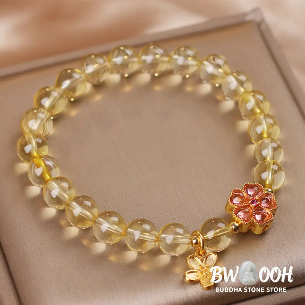 Buddha Stones Natural Citrine Flower Charm Prosperity Protection Bracelet - BWOOOH - Citrine(Wrist Circumference