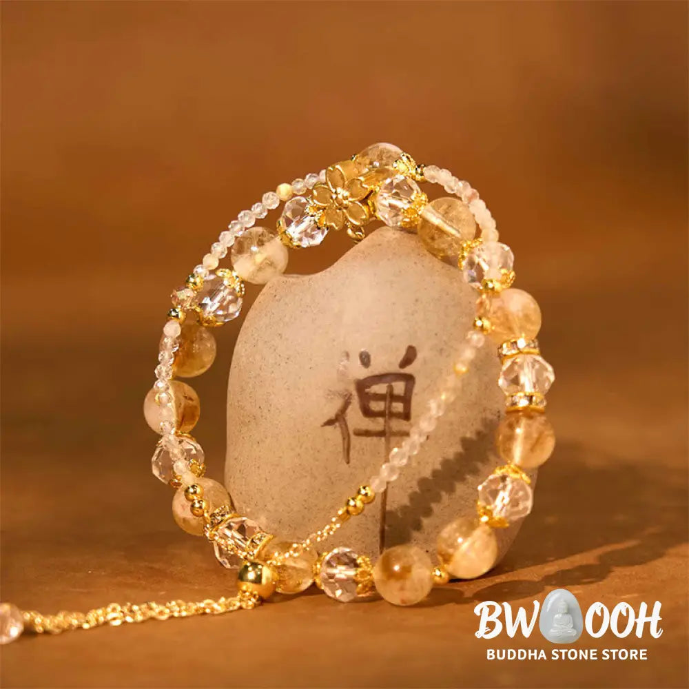 Buddha Stones Natural Citrine Glass Beads Flower Multiple Layers Prosperity Bracelet - BWOOOH - Citrine(Wrist