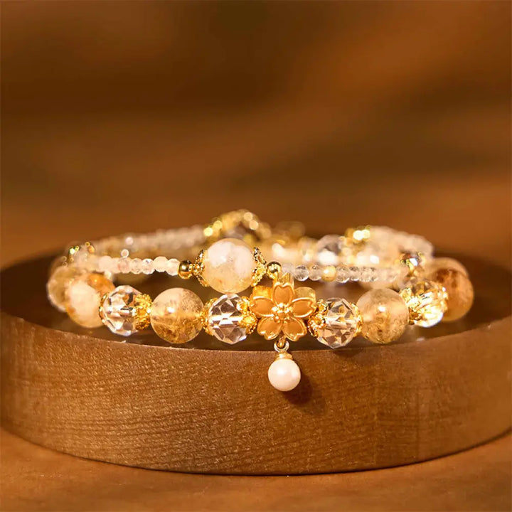 BWOOOH Natural Citrine Glass Beads Flower Multiple Layers Prosperity Bracelet - BWOOOH - Citrine(Wrist