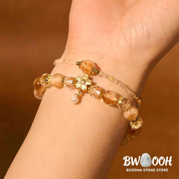 Buddha Stones Natural Citrine Glass Beads Flower Multiple Layers Prosperity Bracelet - BWOOOH - Citrine(Wrist