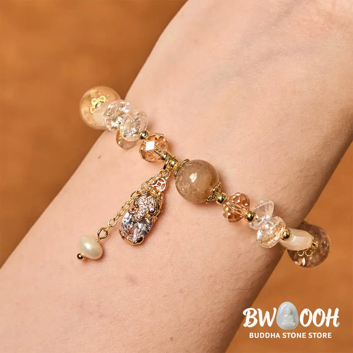 Buddha Stones Natural Citrine Green Strawberry Quartz PiXiu Prosperity Bracelet - BWOOOH - Bracelet
