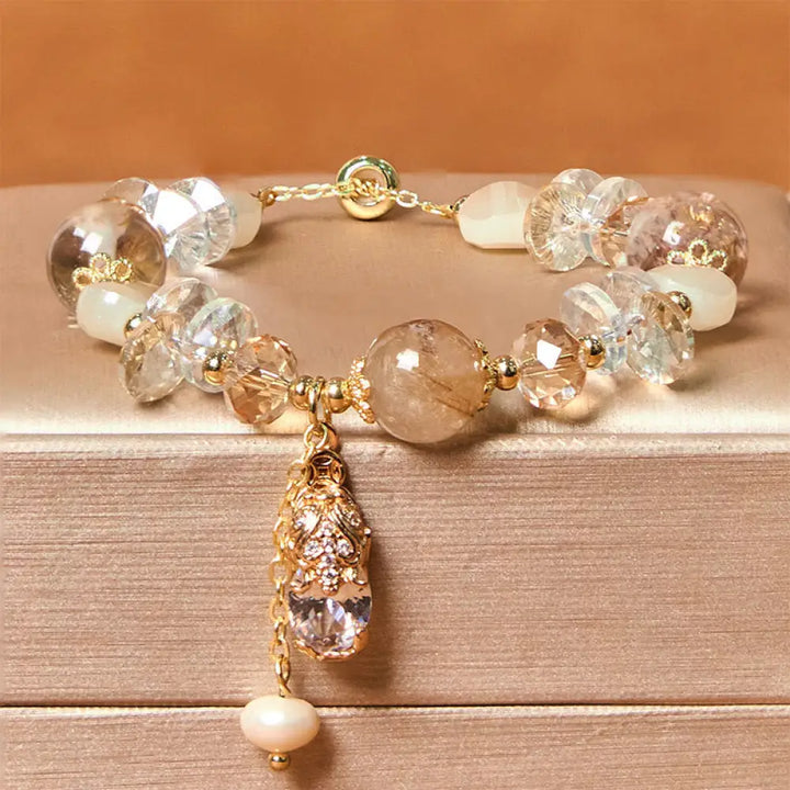 BWOOOH Natural Citrine Green Strawberry Quartz PiXiu Prosperity Bracelet — Citrine feng shui bracelet for spiritual healin...