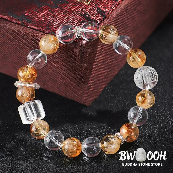 Buddha Stones Natural Citrine Pearl Topaz White Crystal Protection Bracelet - BWOOOH - Bracelet