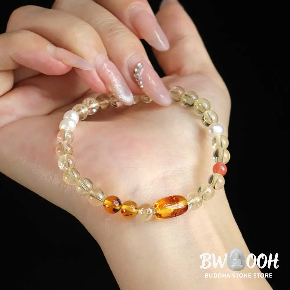 Buddha Stones Natural Citrine Pearl Topaz White Crystal Protection Bracelet - BWOOOH - Bracelet