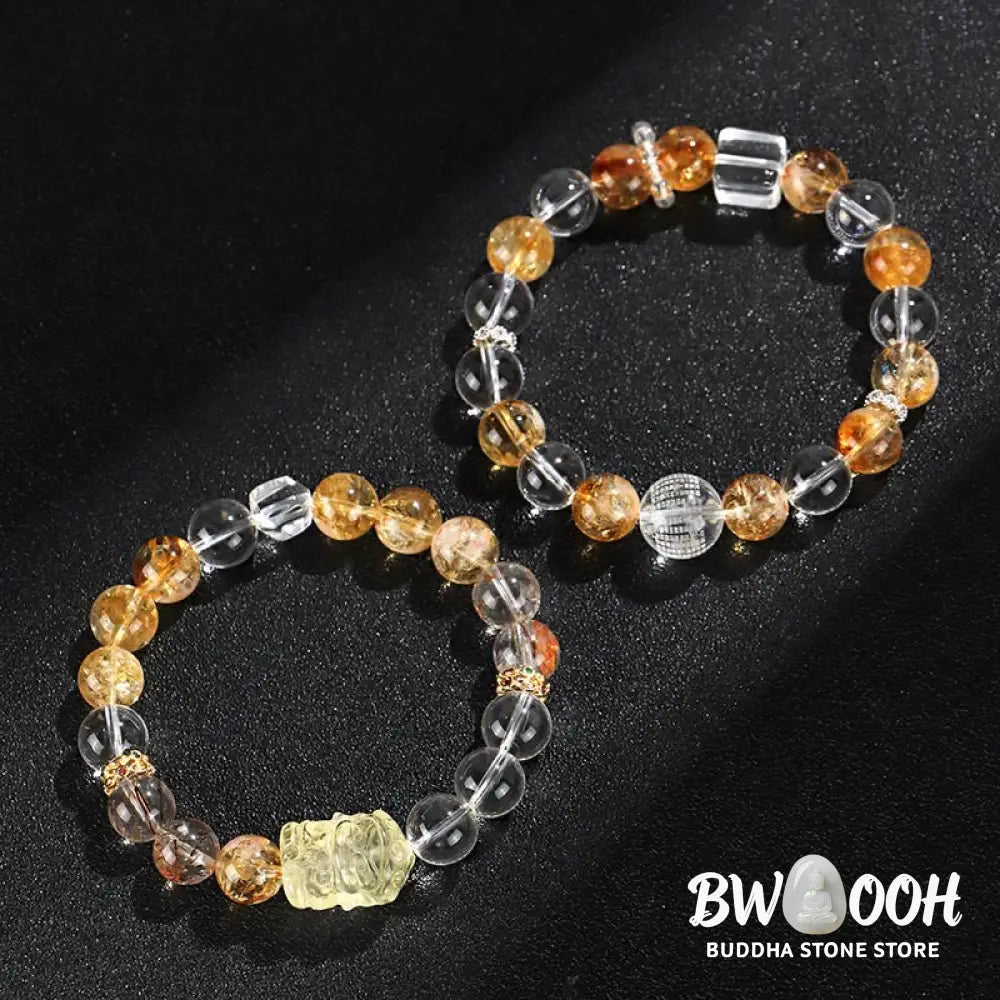Buddha Stones Natural Citrine Pearl Topaz White Crystal Protection Bracelet - BWOOOH - Bracelet