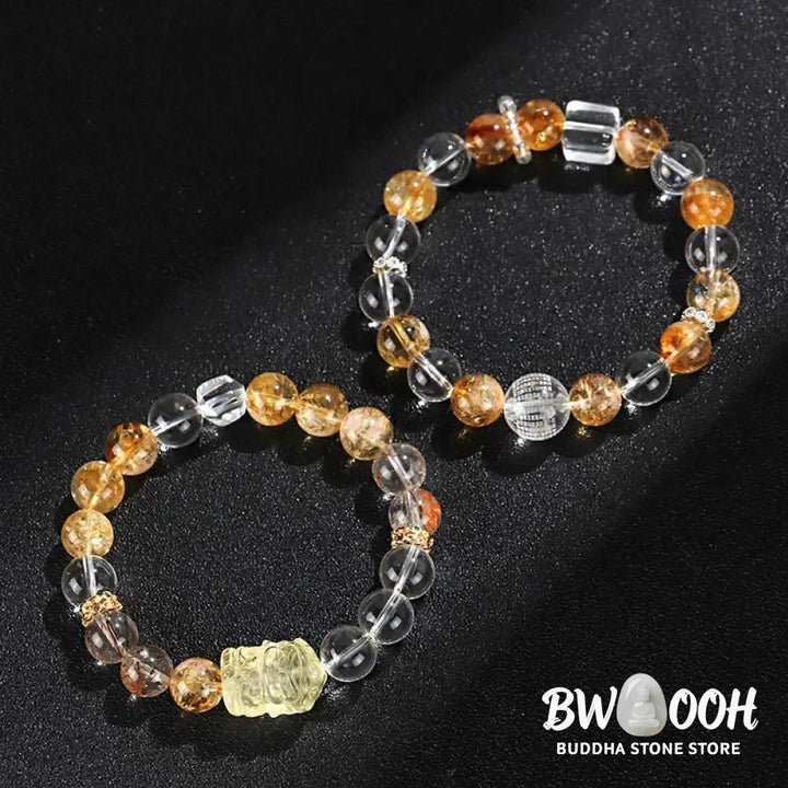 Buddha Stones Natural Citrine Pearl Topaz White Crystal Protection Bracelet - BWOOOH - Bracelet