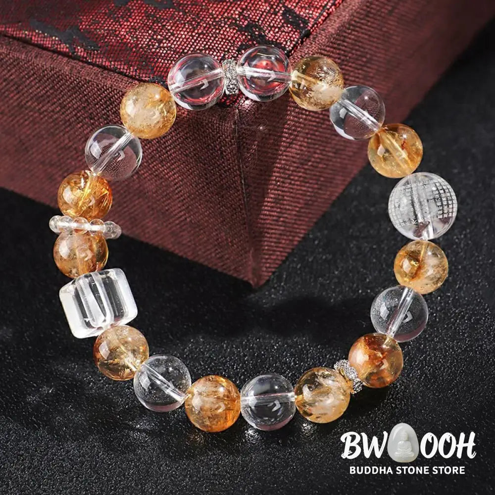 Buddha Stones Natural Citrine Pearl Topaz White Crystal Protection Bracelet - BWOOOH - Bracelet