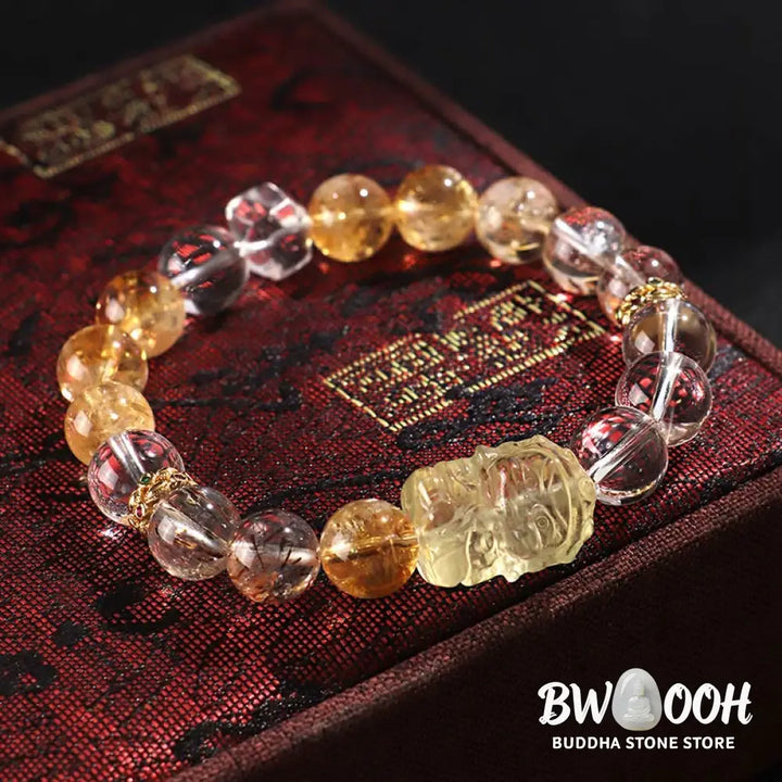 Buddha Stones Natural Citrine Pearl Topaz White Crystal Protection Bracelet - BWOOOH - Bracelet