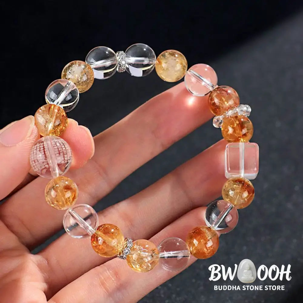 Buddha Stones Natural Citrine Pearl Topaz White Crystal Protection Bracelet - BWOOOH - Bracelet