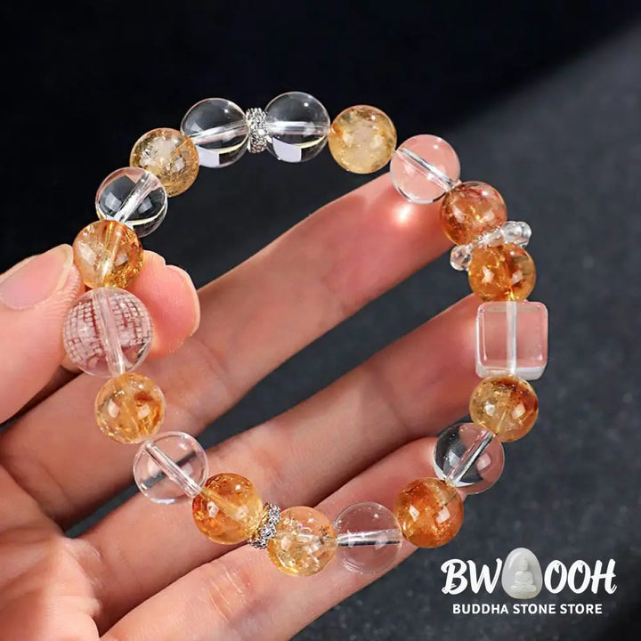 Buddha Stones Natural Citrine Pearl Topaz White Crystal Protection Bracelet - BWOOOH - Bracelet