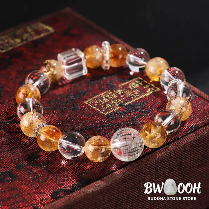 Buddha Stones Natural Citrine Pearl Topaz White Crystal Protection Bracelet - BWOOOH - Bracelet
