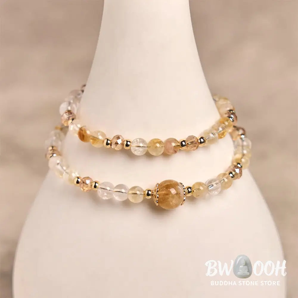 Buddha Stones Natural Citrine Pink Crystal Beads Pleasure Creativity Double Layer Bracelet - Bracelet