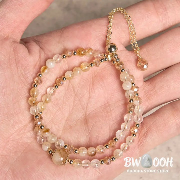 Buddha Stones Natural Citrine Pink Crystal Beads Pleasure Creativity Double Layer Bracelet - Bracelet