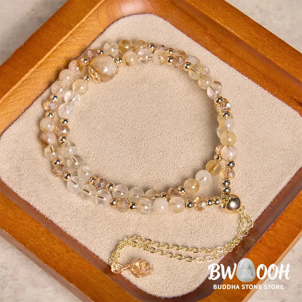 Buddha Stones Natural Citrine Pink Crystal Beads Pleasure Creativity Double Layer Bracelet - Bracelet