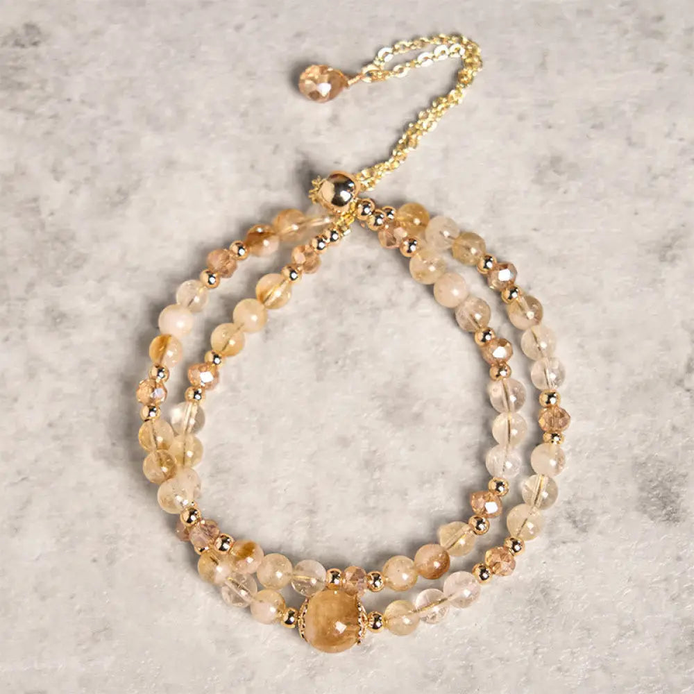 Buddha Stones Natural Citrine Pink Crystal Beads Pleasure Creativity Double Layer Bracelet - Citrine(Wrist