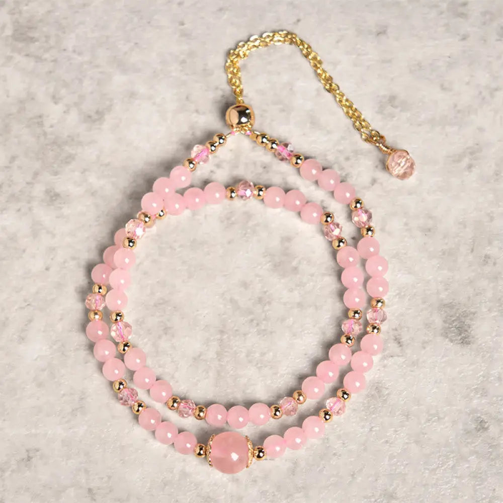 Buddha Stones Natural Citrine Pink Crystal Beads Pleasure Creativity Double Layer Bracelet - Pink Crystal(Wrist