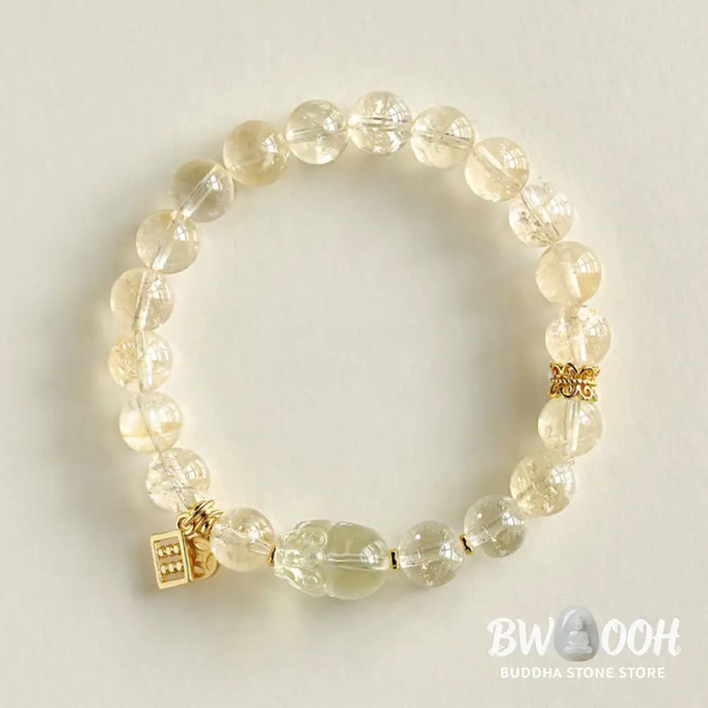 Buddha Stones Natural Citrine PiXiu Copper Coin Protection Bracelet - BWOOOH - Citrine(Wrist Circumference: 15cm)
