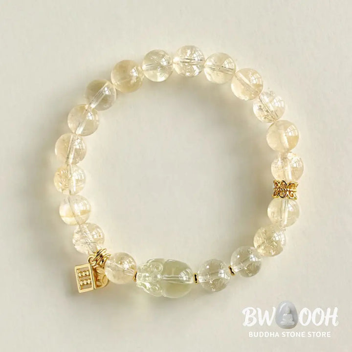 Buddha Stones Natural Citrine PiXiu Copper Coin Protection Bracelet - BWOOOH - Citrine(Wrist Circumference: 15cm)