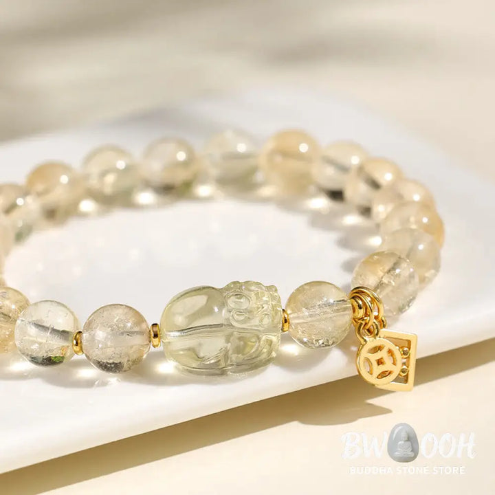 Buddha Stones Natural Citrine PiXiu Copper Coin Protection Bracelet - BWOOOH - Citrine(Wrist Circumference: 15cm)