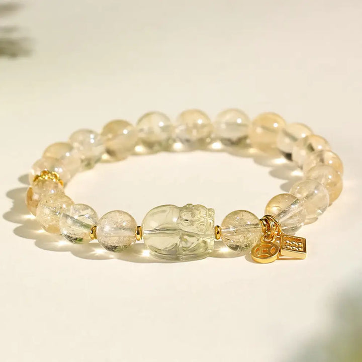 BWOOOH Natural Citrine PiXiu Copper Coin Protection Bracelet — Citrine feng shui bracelet for spiritual healing and mindfu...