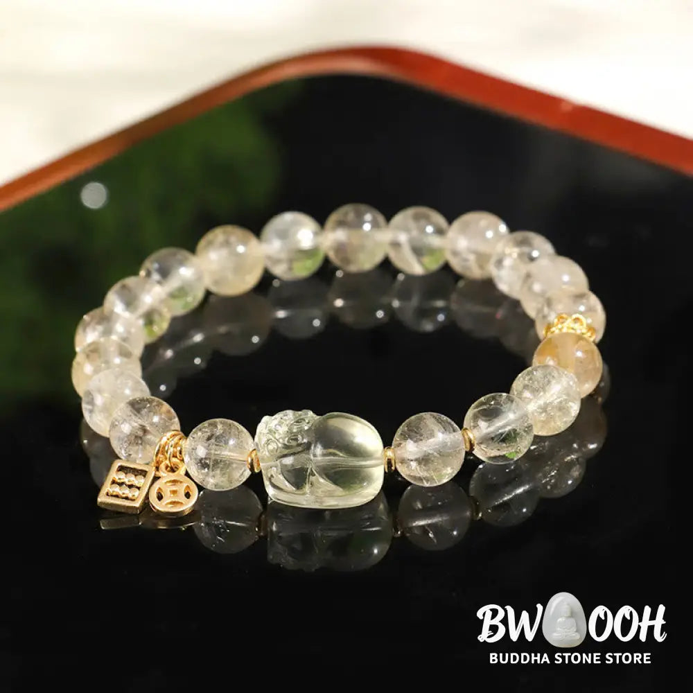 Buddha Stones Natural Citrine PiXiu Copper Coin Protection Bracelet - BWOOOH - Citrine(Wrist Circumference: 15cm)
