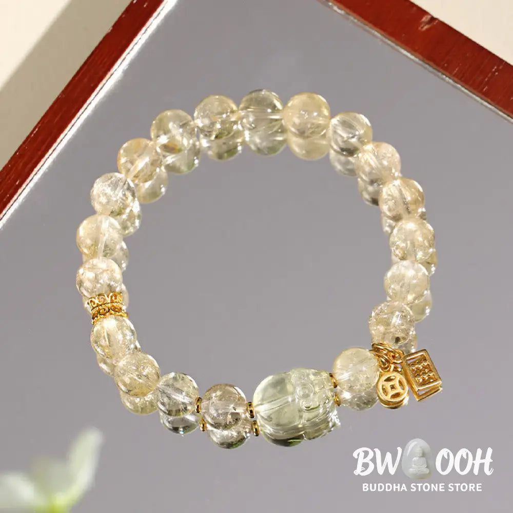 Buddha Stones Natural Citrine PiXiu Copper Coin Protection Bracelet - BWOOOH - Citrine(Wrist Circumference: 15cm)