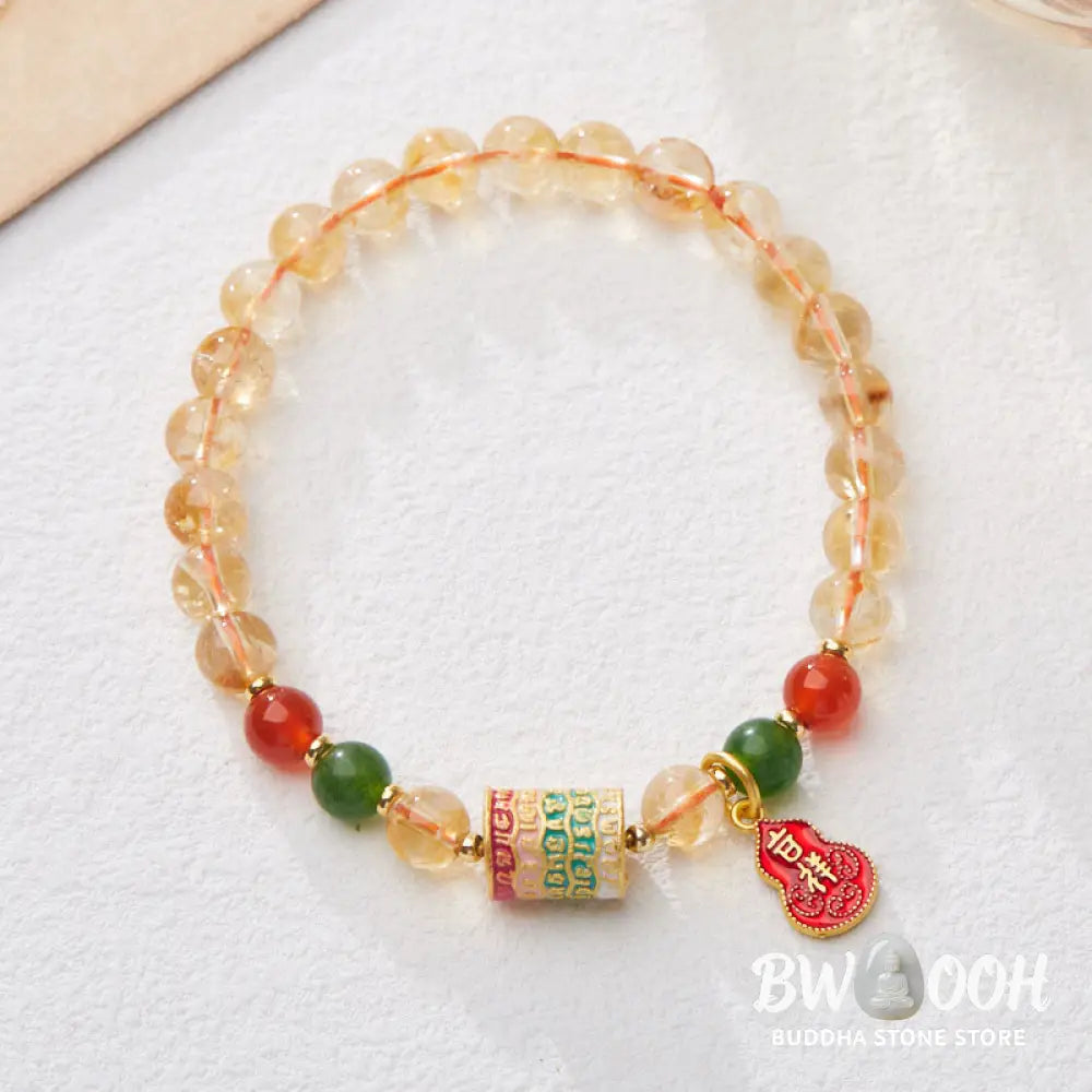 Buddha Stones Natural Citrine Red Agate Green Chalcedony Protection Bracelet - BWOOOH - Citrine (Wrist Circumference: