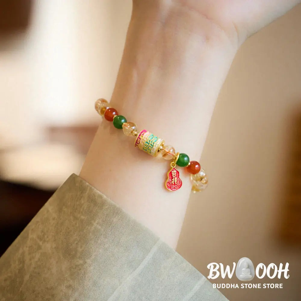 Buddha Stones Natural Citrine Red Agate Green Chalcedony Protection Bracelet - BWOOOH - Citrine (Wrist Circumference: