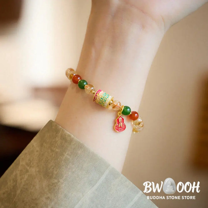 Buddha Stones Natural Citrine Red Agate Green Chalcedony Protection Bracelet - BWOOOH - Citrine (Wrist Circumference: