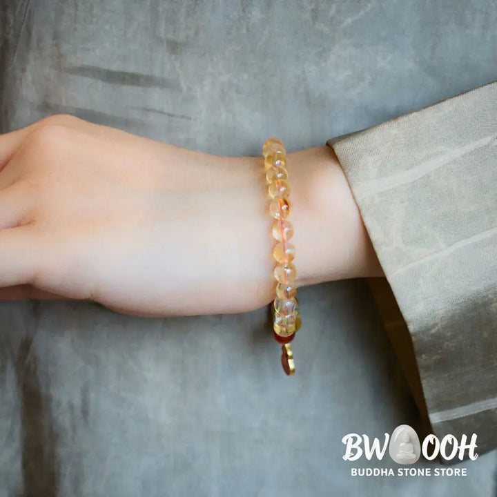 Buddha Stones Natural Citrine Red Agate Green Chalcedony Protection Bracelet - BWOOOH - Citrine (Wrist Circumference: