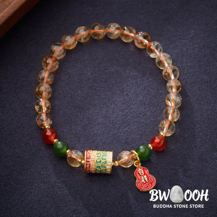 Buddha Stones Natural Citrine Red Agate Green Chalcedony Protection Bracelet - BWOOOH - Citrine (Wrist Circumference:
