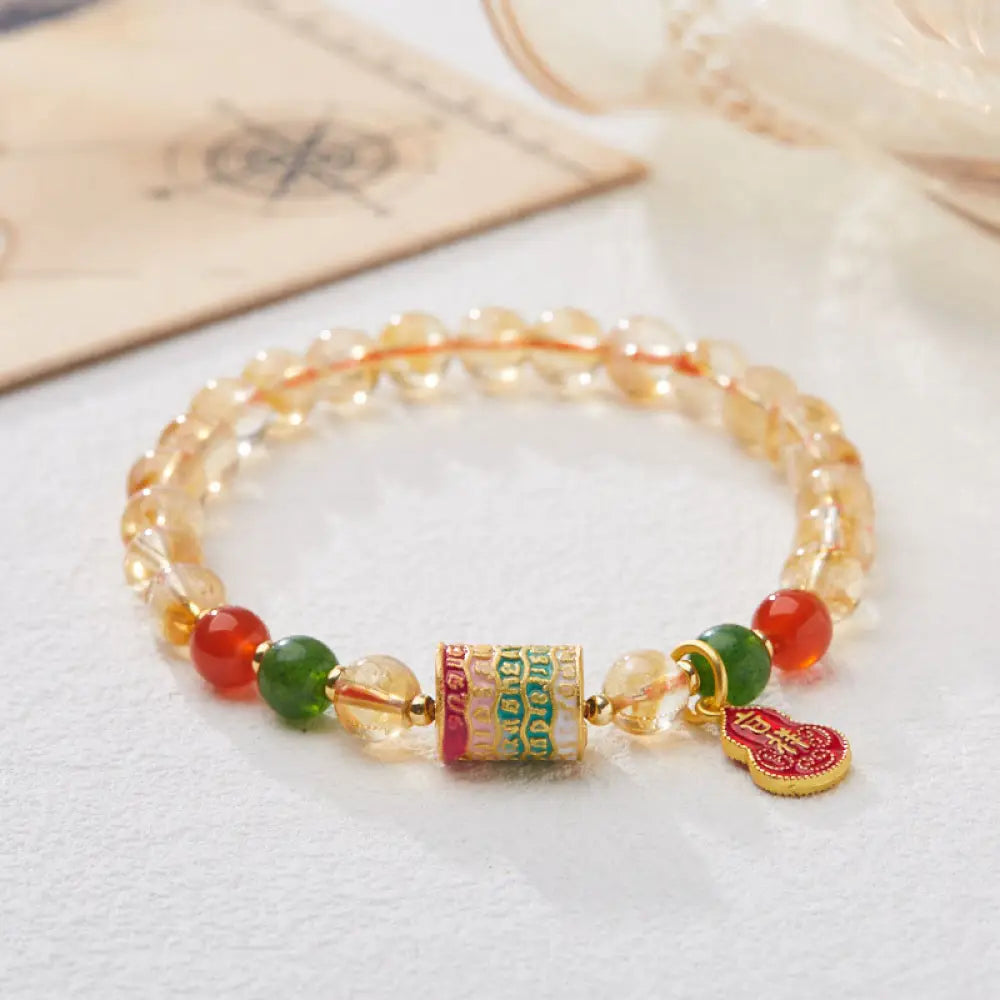 BWOOOH Natural Citrine Red Agate Green Chalcedony Protection Bracelet - BWOOOH - Citrine (Wrist Circumference: