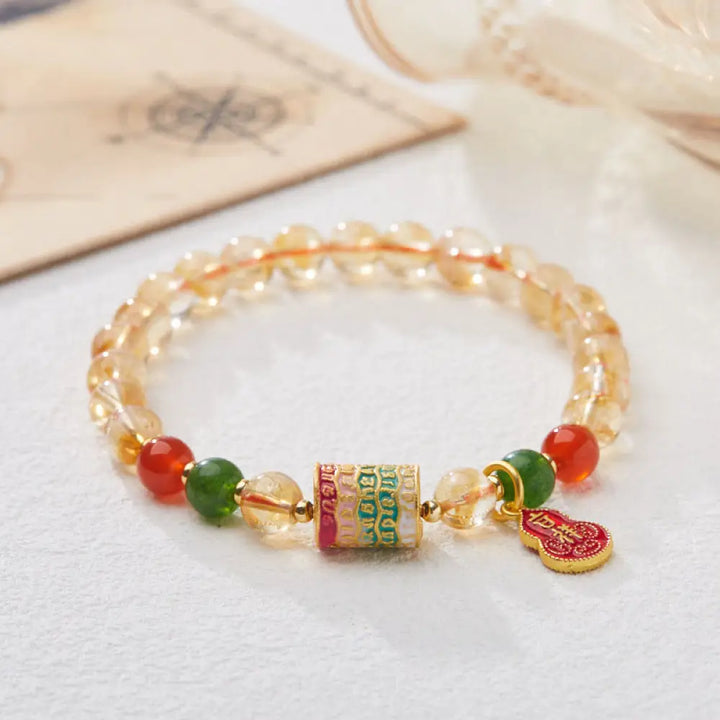 BWOOOH Natural Citrine Red Agate Green Chalcedony Protection Bracelet - BWOOOH - Citrine (Wrist Circumference: